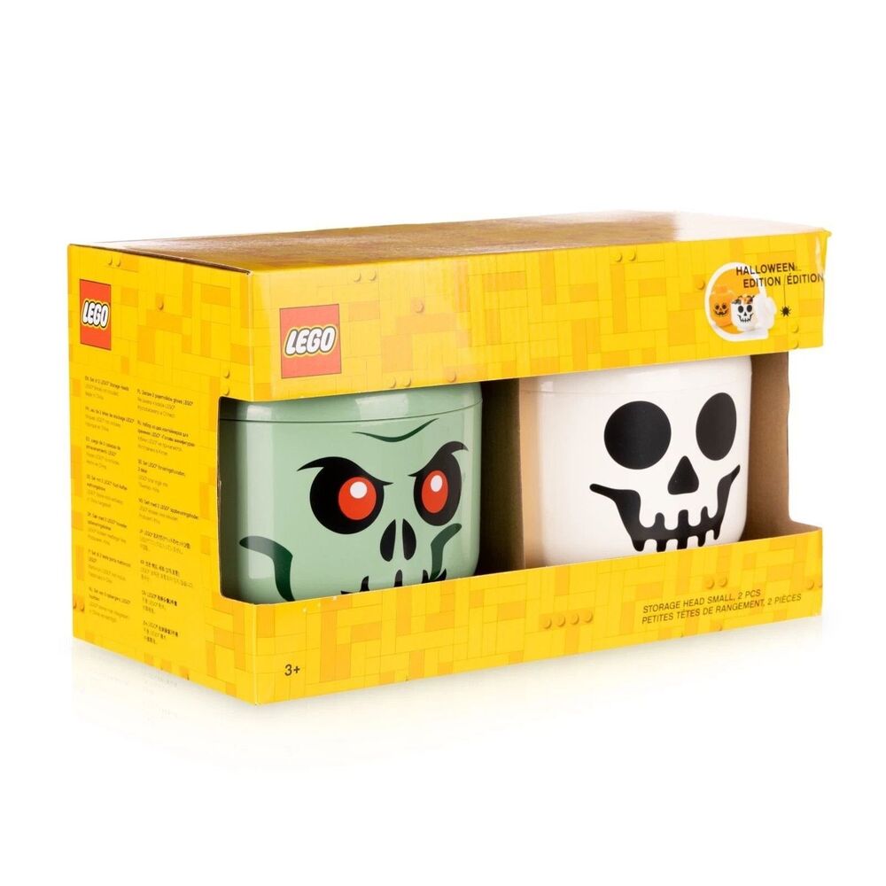 Lego Halloween Edition Small 2 Piece Set Zombie & Skeleton Storage Heads